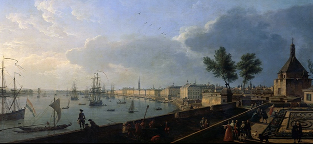 illustration : Vue du port de Bordeaux, prise du château Trompette, 1759